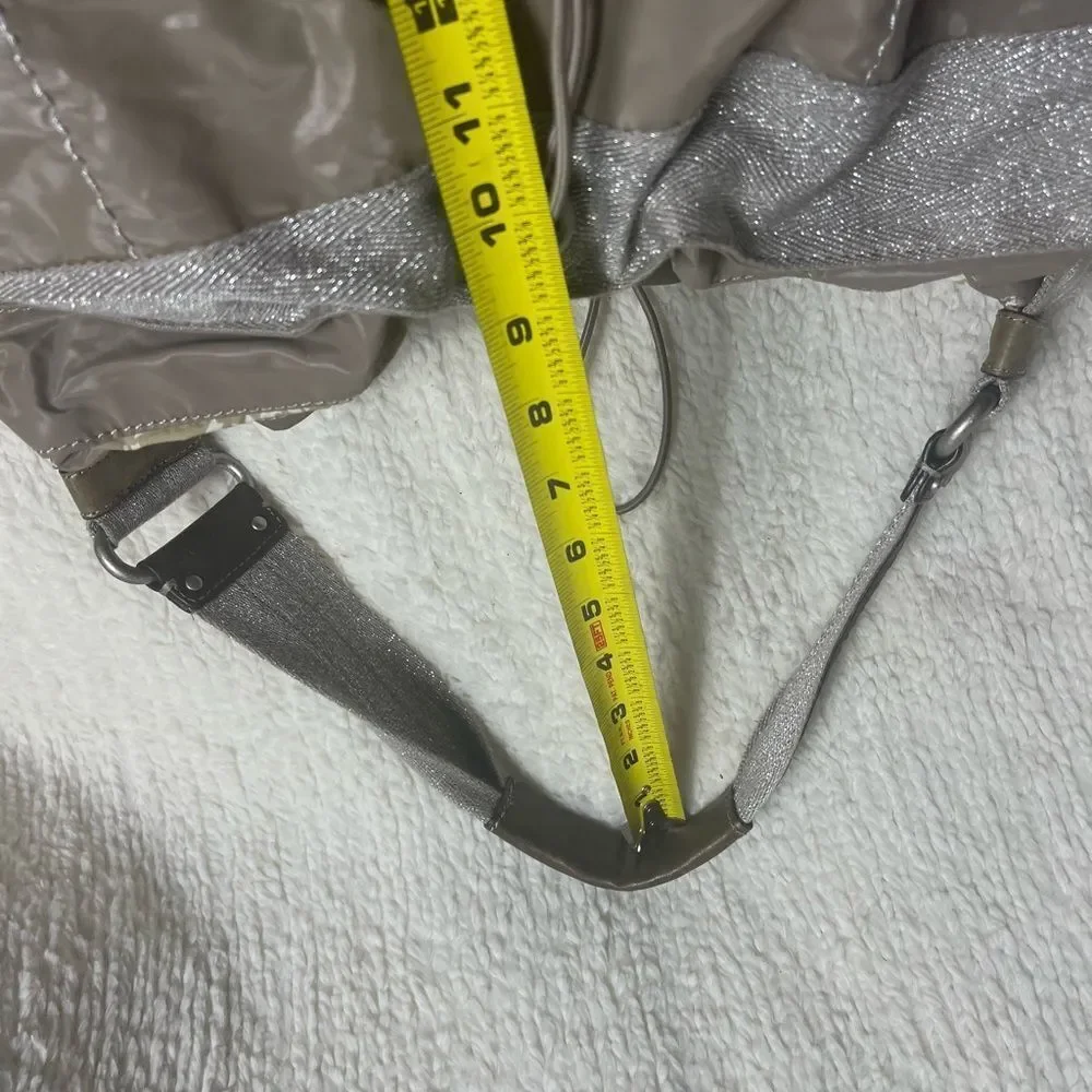 Juicy Couture Nylon taupe & cotton silver shimmery hobo bag leather strap